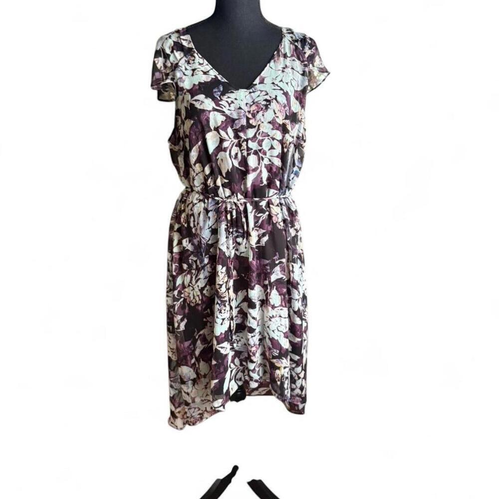 Simply Vera Wang floral asymmetrical midi dress with tie waist Size XL